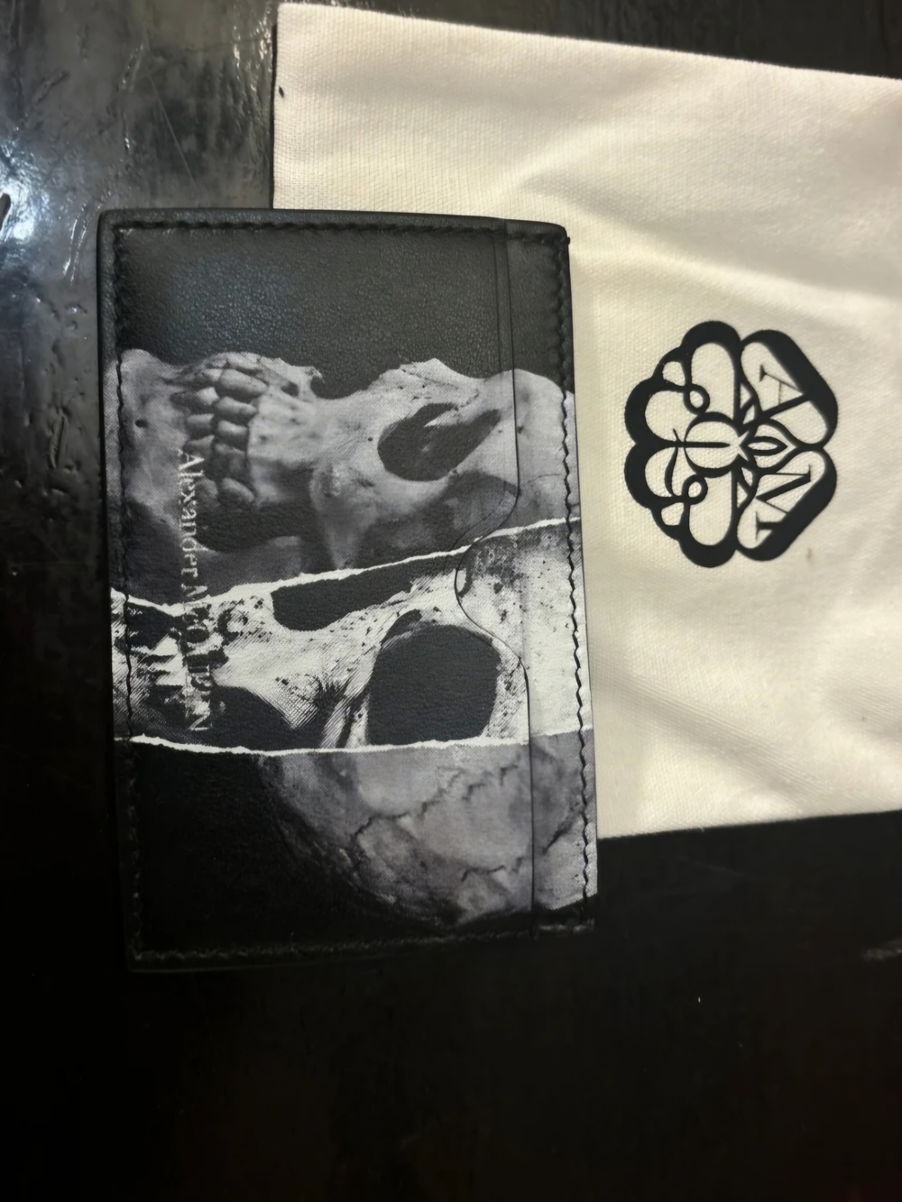 Alexander McQueen Black and White Skull Leather Card Case